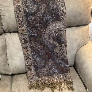 Silk and wool brown and gold shimmer floral scarf shawl new condition